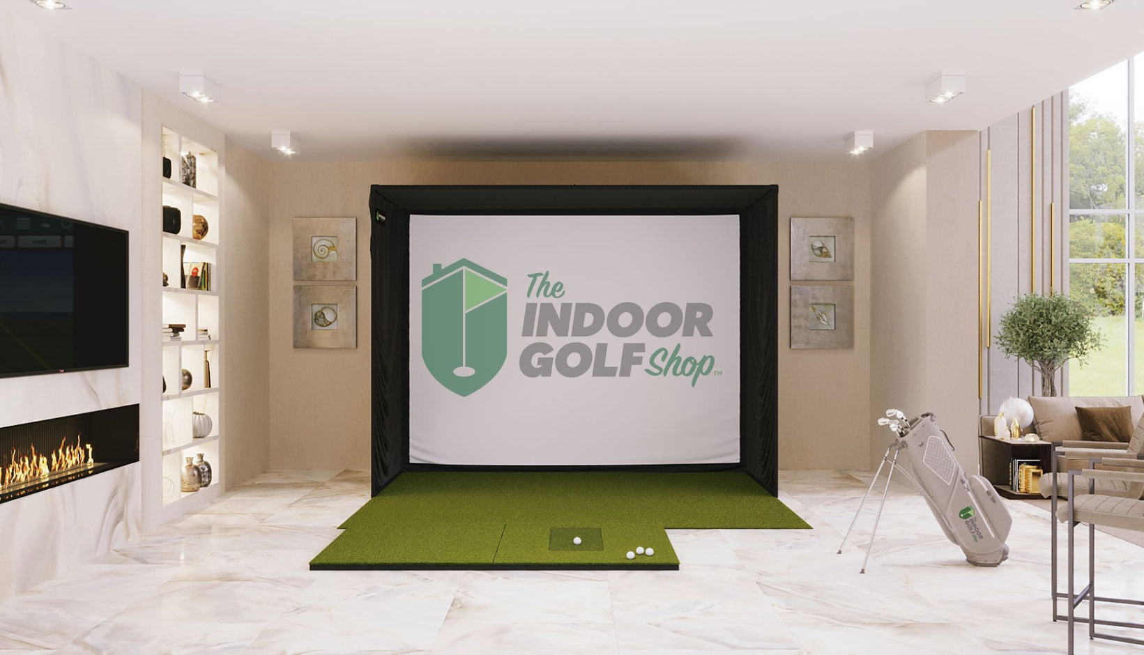 SIG10 golf simulator package with 4x7 golf mat